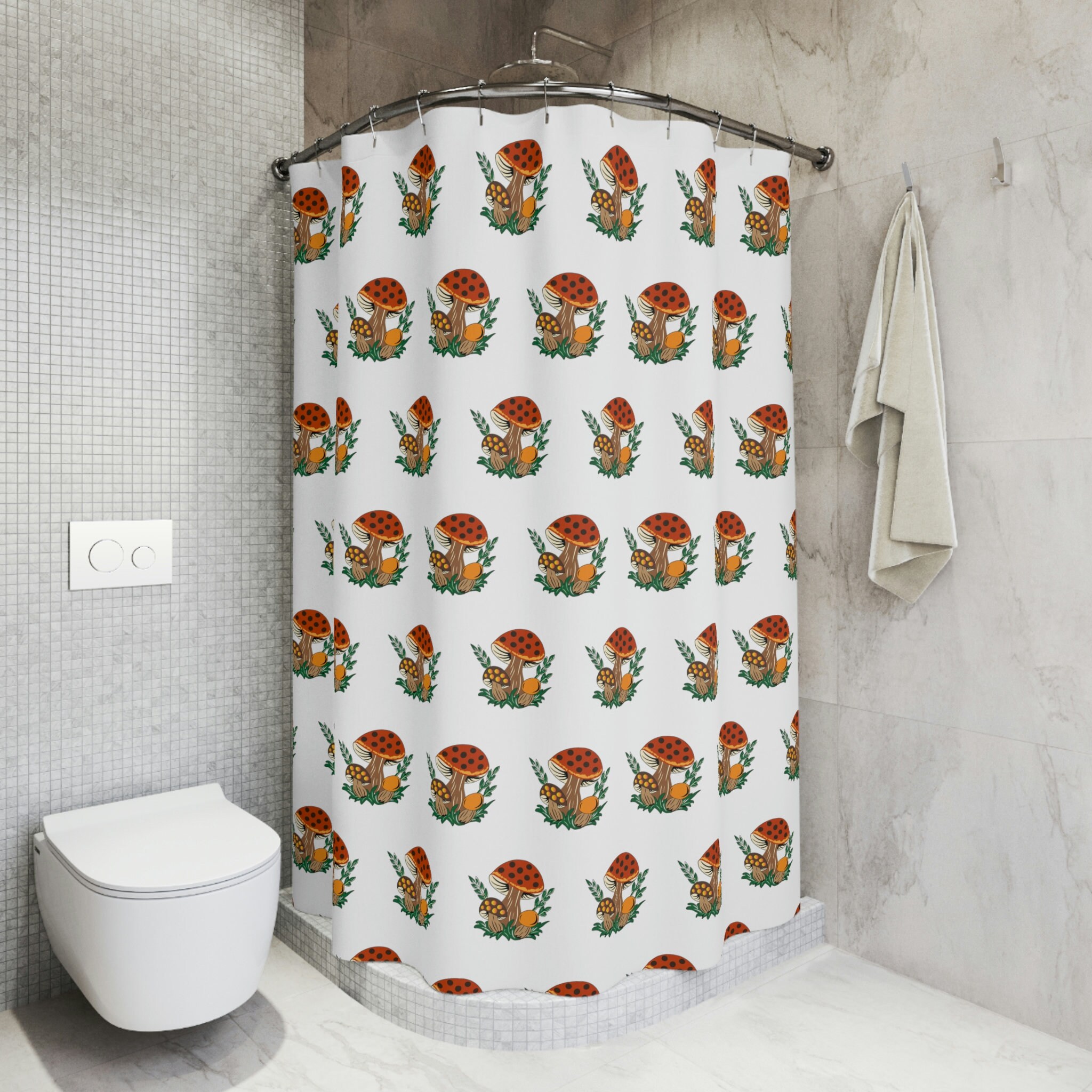 Merry Mushroom Inspired Shower Curtain - Retro Bathroom Decor