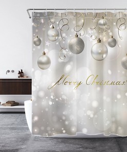 Merry Xmas Shower Curtain With Star Christmas Ball Print For Bathroom