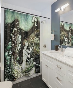Mesmerizing Mermaid and Starfish Print Shower Curtain for Girls Bathroom