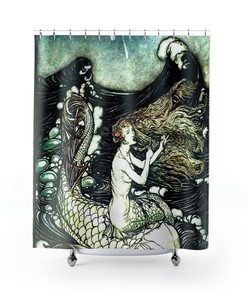Mesmerizing Mermaid and Starfish Print Shower Curtain for Girls Bathroom