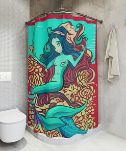 Mesmerizing Underwater Print Mermaid Shower Curtain- Ocean Art Design for Kids Bathroom