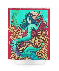 Mesmerizing Underwater Print Mermaid Shower Curtain- Ocean Art Design for Kids Bathroom