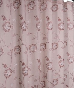 Metallic Embroidered Flower Leaf 2 Toned Pink White Sheer Fabric Shower Curtain for Bathroom