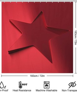 Metallic Red Star Shape Shower Curtain for a Shimmering Look