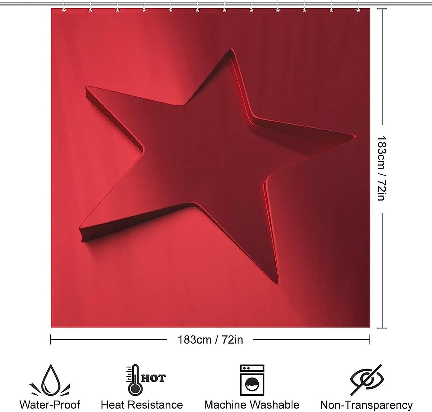 Metallic Red Star Shape Shower Curtain for a Shimmering Look