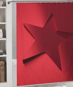 Metallic Red Star Shape Shower Curtain for a Shimmering Look