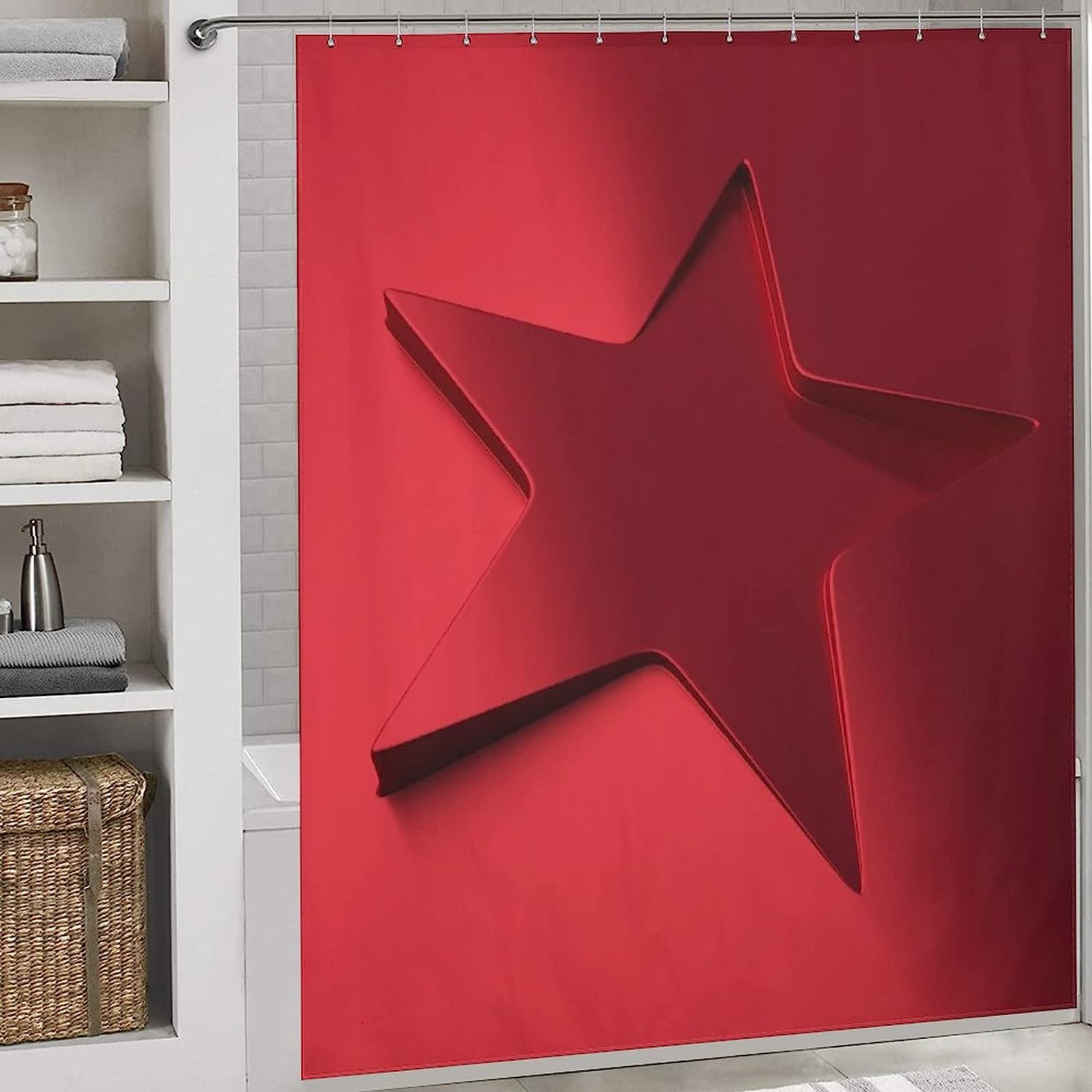 Metallic Red Star Shape Shower Curtain for a Shimmering Look