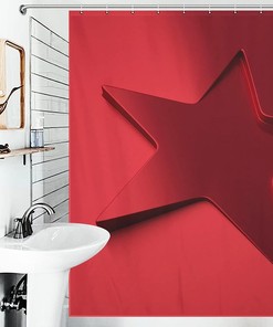 Metallic Red Star Shape Shower Curtain for a Shimmering Look