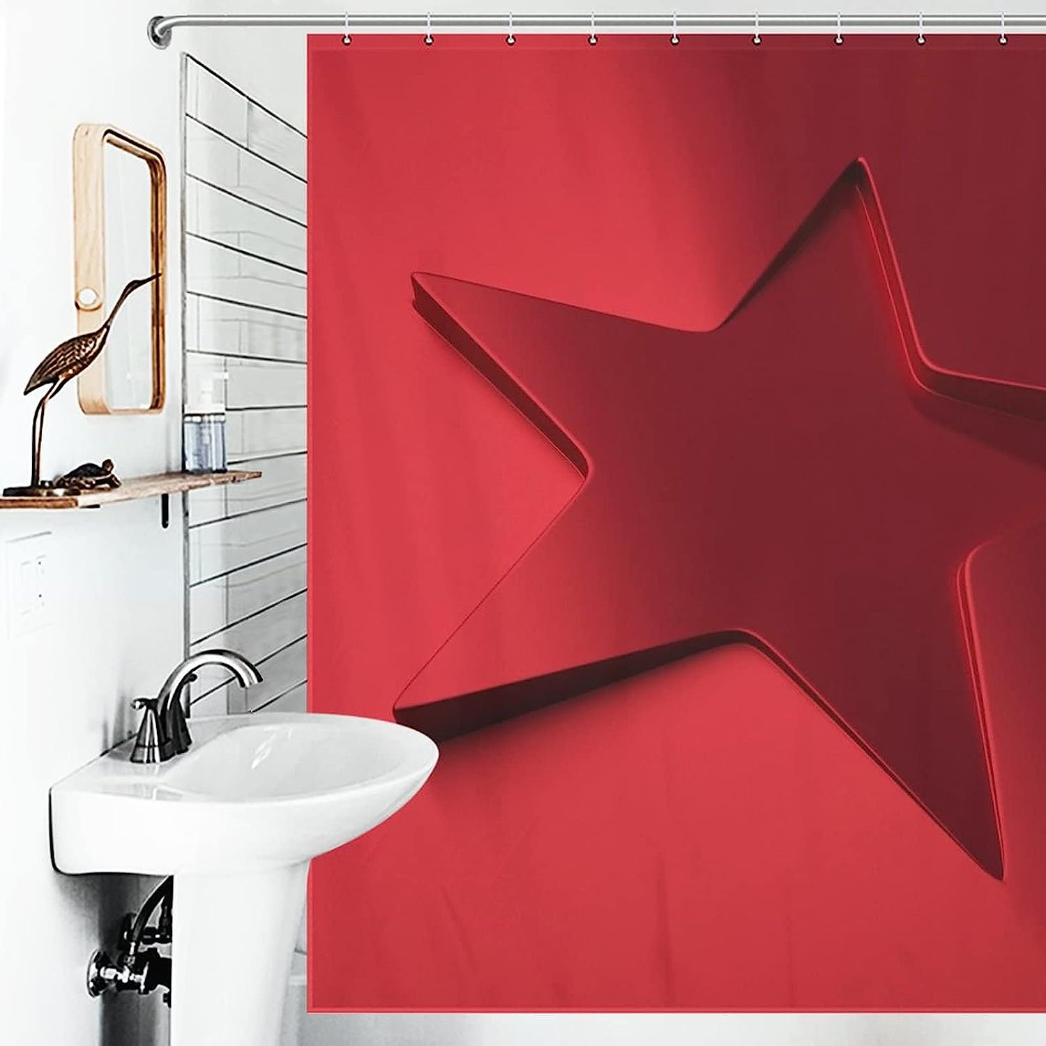 Metallic Red Star Shape Shower Curtain for a Shimmering Look