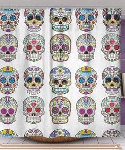 Mexican Skull Sugar Skull Bathroom Curtain in Multiple Colors for Bathroom Decor