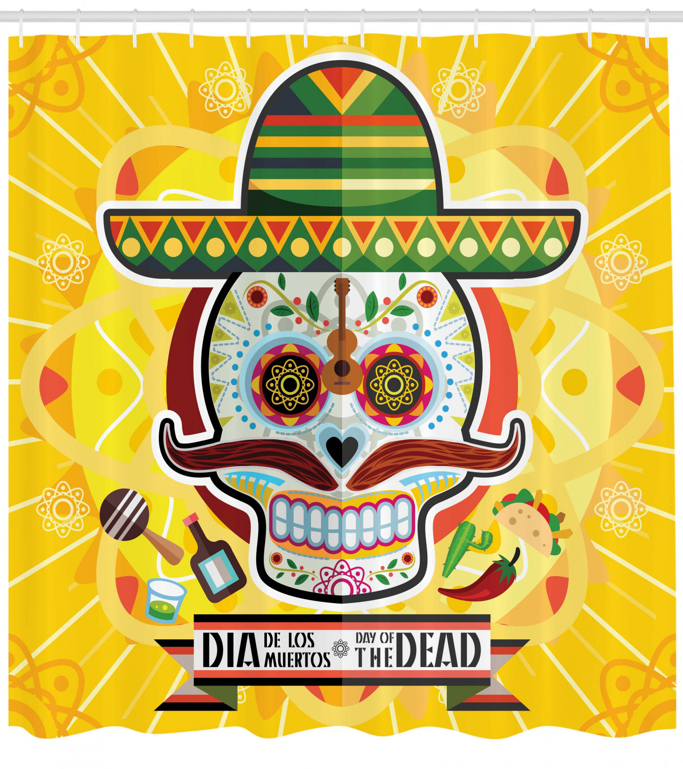 Mexican Sugar Skull Print Colorful Shower Curtain For A Bold Bathroom Look - Image 4