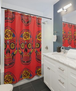 Mexican Sugar Skull with a Rose Shower Curtain for a Beautiful Bath Experience