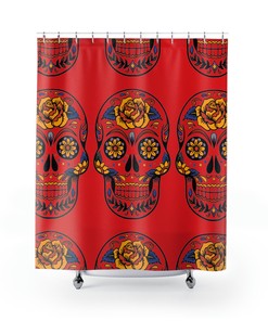 Mexican Sugar Skull with a Rose Shower Curtain for a Beautiful Bath Experience