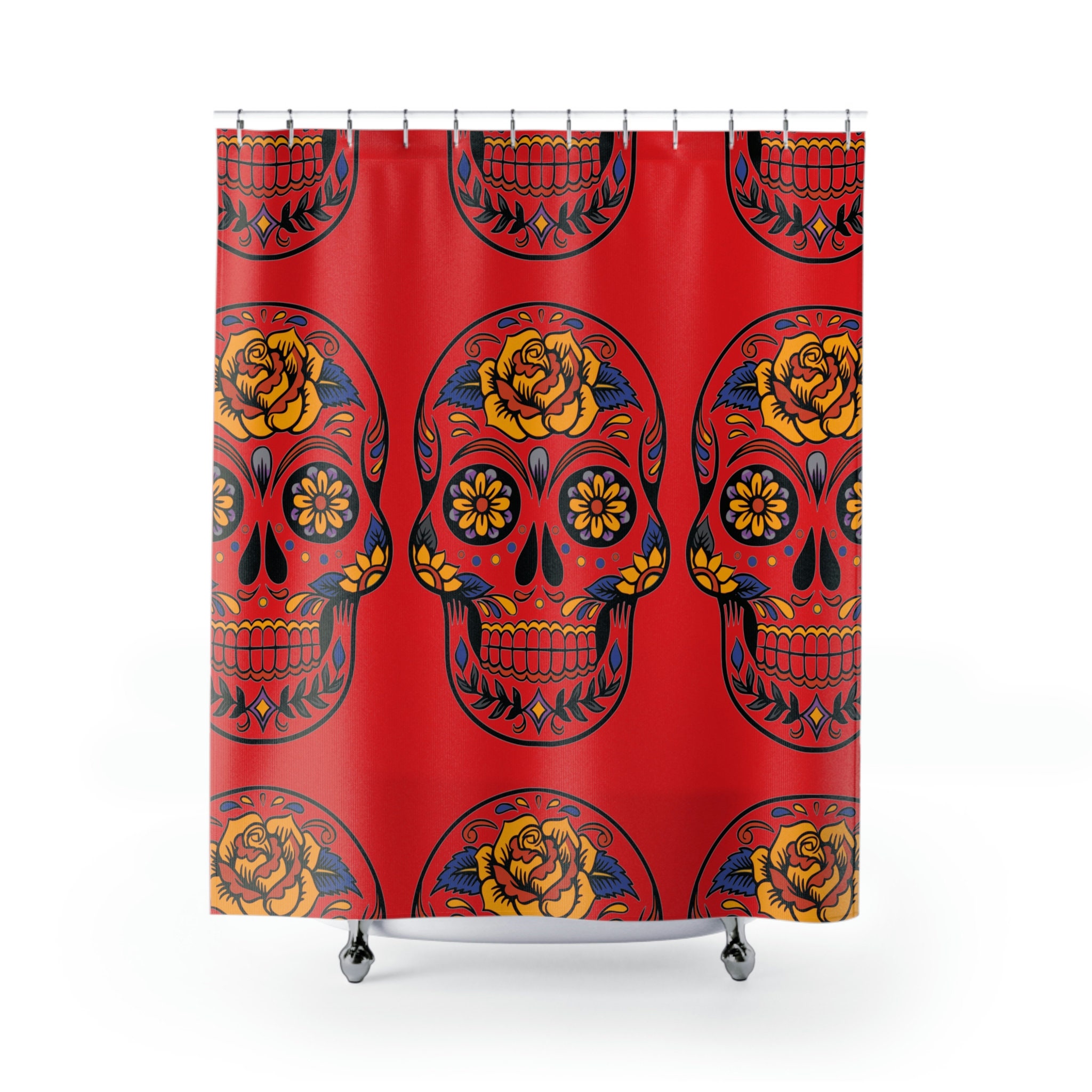 Mexican Sugar Skull with a Rose Shower Curtain for a Beautiful Bath Experience
