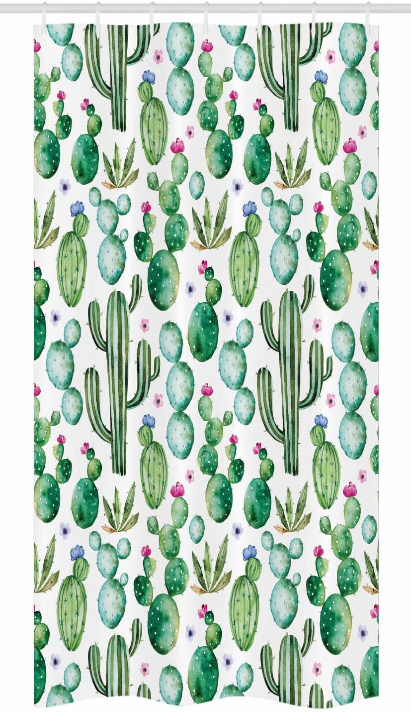 Mexican Texas Cactus Plants Print Stall Shower Curtain, White Pink Fabric Bathroom Decor By Ambesonne - Image 3