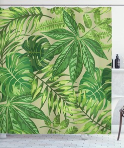 Mexican Texas Cactus Plants Spikes Cartoon Like Print Green Shower Curtain