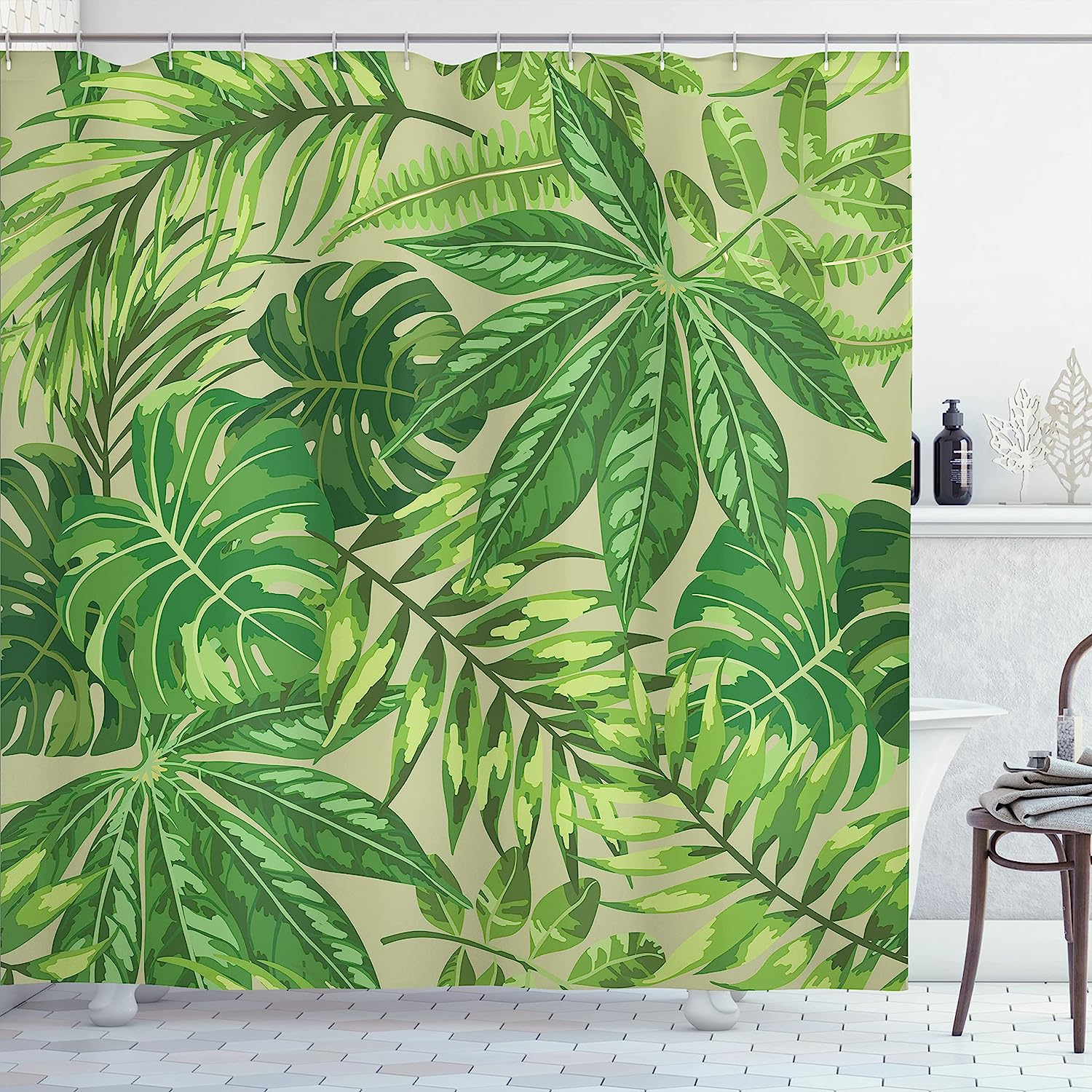 Mexican Texas Cactus Plants Spikes Cartoon Like Print Green Shower Curtain