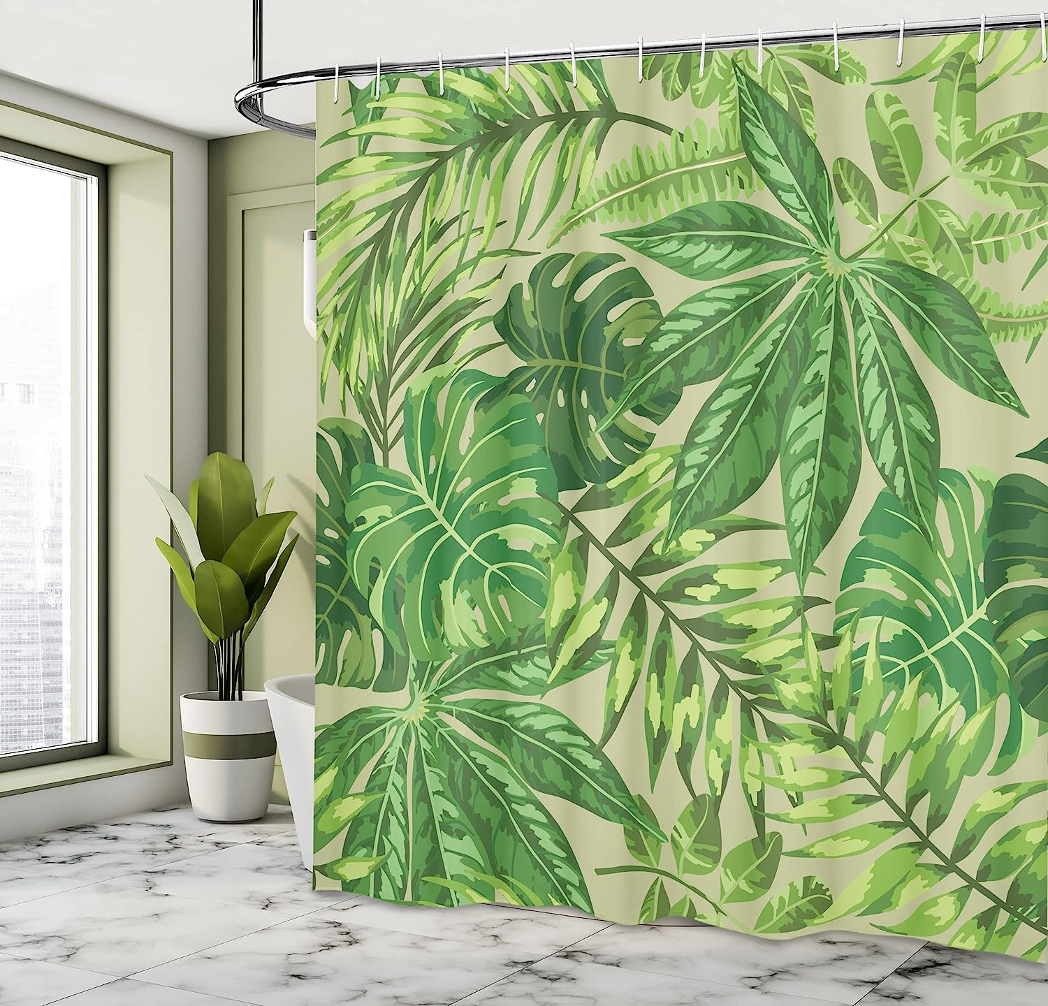 Mexican Texas Cactus Plants Spikes Cartoon Like Print Green Shower Curtain - Image 4