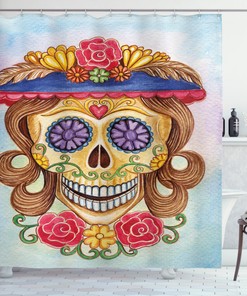 Mexican-Inspired Skull Print Shower Curtain for a Touch of Latin Style