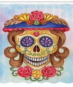 Mexican-Inspired Skull Print Shower Curtain for a Touch of Latin Style