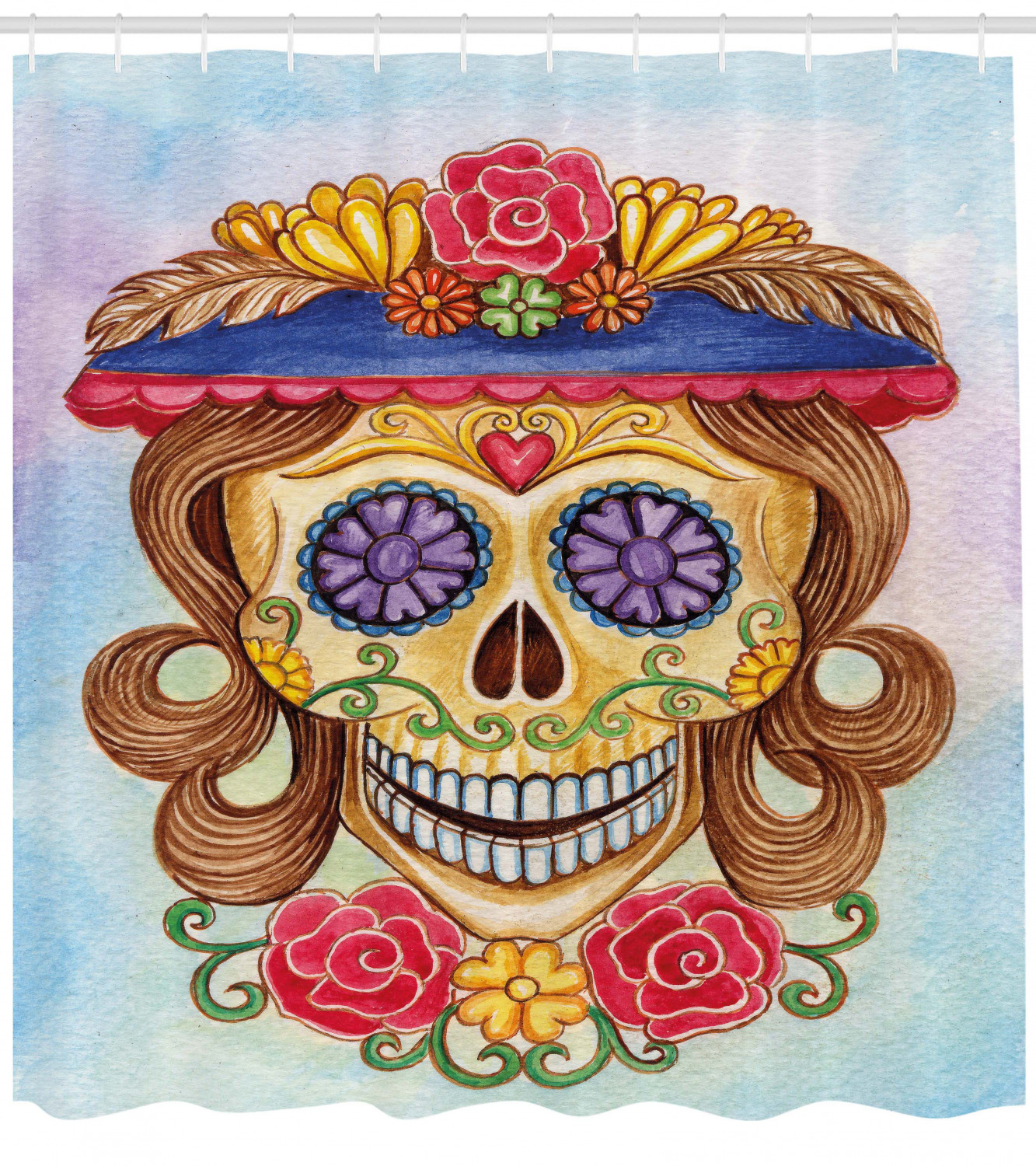 Mexican-Inspired Skull Print Shower Curtain for a Touch of Latin Style