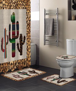 Mexico Cactus Leopard Print Background Shower Curtain for Travel Bathroom