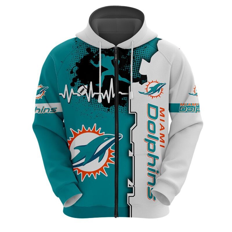 Miami Dolphins 3D All Over Print Zip Hoodie For Nfl Fans, Perfect Gifts For Fans