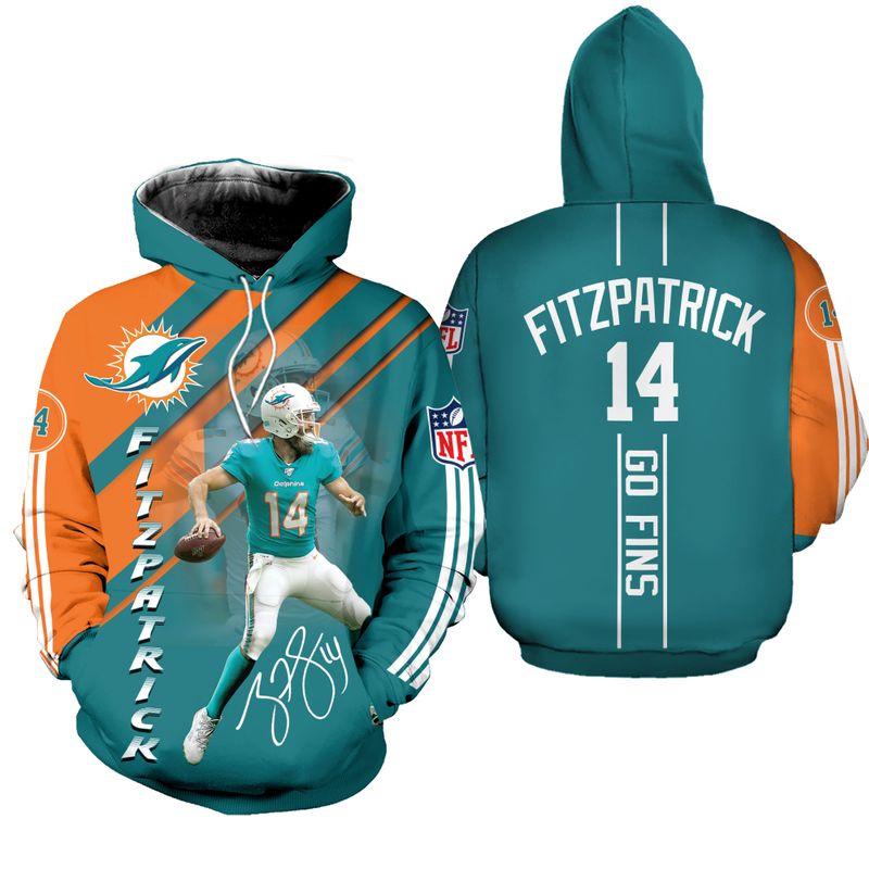 Miami Dolphins 3D Hoodie Featuring Fitzpatrick #14 With Go Fins And Full Print