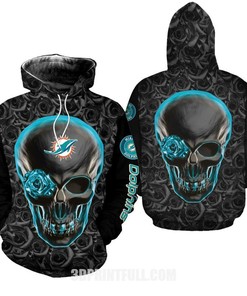 Miami Dolphins 3D Hoodie With All Over Print Skull Design 