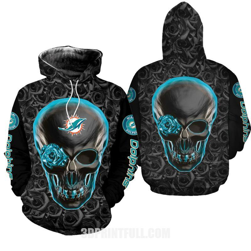 Miami Dolphins 3D Hoodie With All Over Print Skull Design