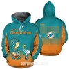 Miami Dolphins 3D Hoodie With Custom Name Featuring American Football Team And The Snoopy Show 