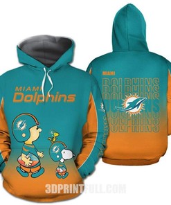Miami Dolphins 3D Hoodie With Custom Name Featuring American Football Team And The Snoopy Show