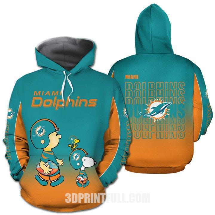 Miami Dolphins 3D Hoodie With Custom Name Featuring American Football Team And The Snoopy Show