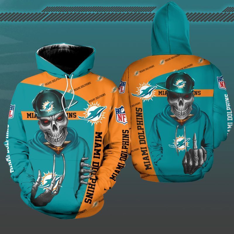 Miami Dolphins 3D Hoodie With Hip Hop Skull Design