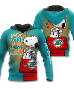Miami Dolphins 3D Snoopy Girl Hoodie, Perfect For Female Fans