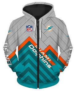 Miami Dolphins 3D Zip Hoodie Pullover In Various Sizes - Perfect For Any Fan