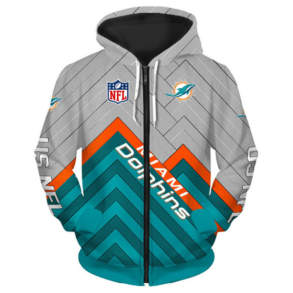 Miami Dolphins 3D Zip Hoodie Pullover In Various Sizes - Perfect For Any Fan