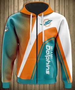 Miami Dolphins 3D Zip Hoodie Pullover With All Over Print
