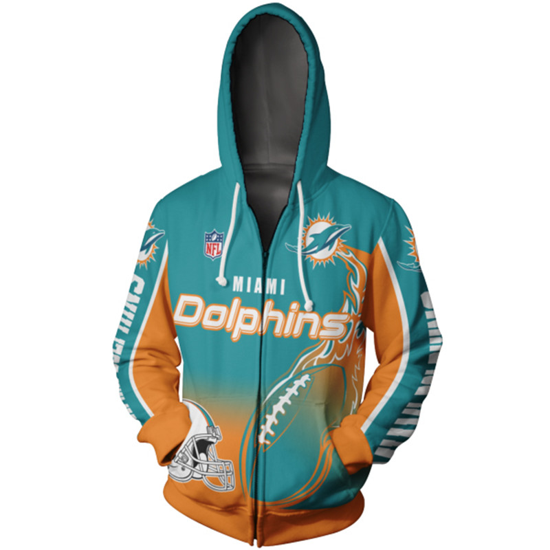 Miami Dolphins 3D Zip Hoodie With Cute Flame Balls Graphic - Stand Out From The Crowd