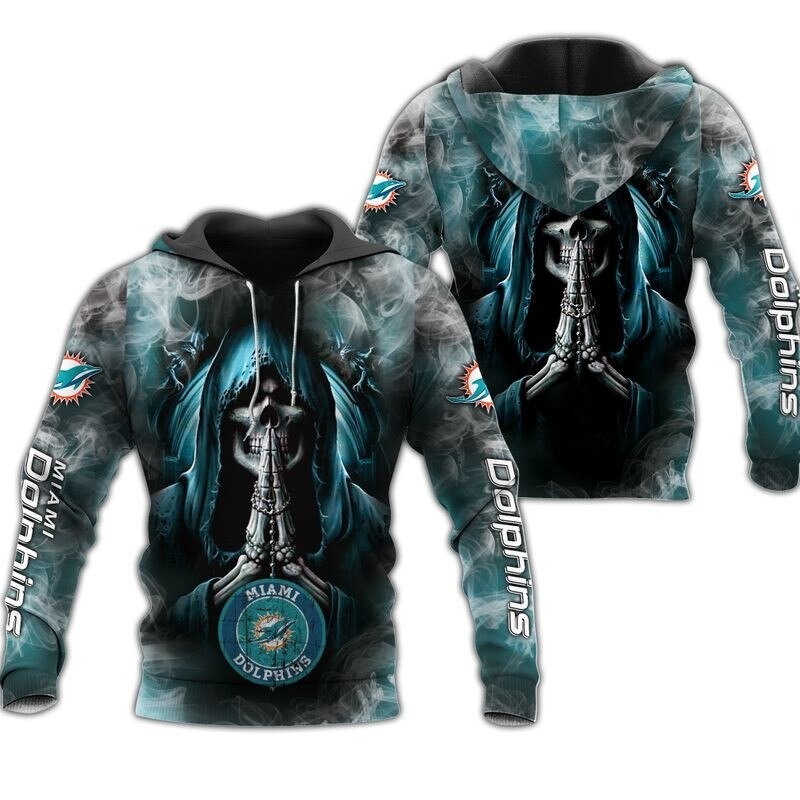 Miami Dolphins 3D Zip Hoodie With Death Smoke Graphic - Add Some Edge To Your Look