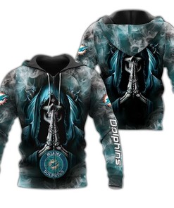 Miami Dolphins 3D Zip Hoodie With Death Smoke Graphic - Add Some Edge To Your Look