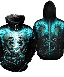 Miami Dolphins All Over Print 3D Skull Hoodie, The Perfect Gift For Fans