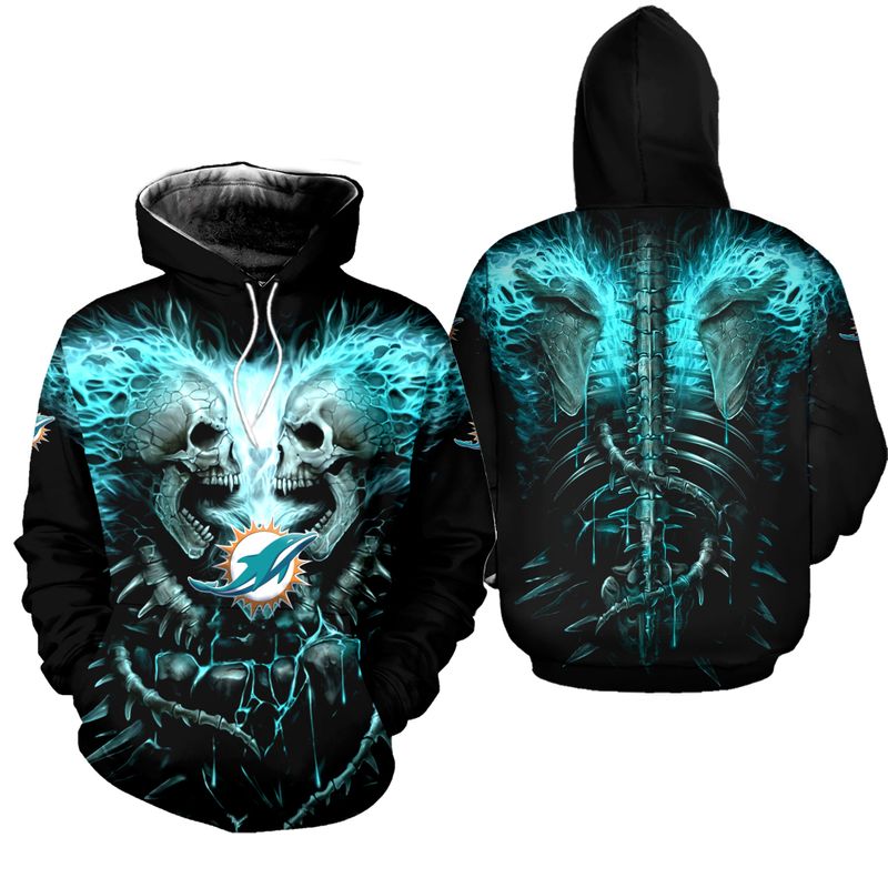 Miami Dolphins All Over Print 3D Skull Hoodie, The Perfect Gift For Fans