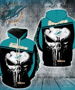 Miami Dolphins All Over Print 3D Skull Pullover Hoodie 