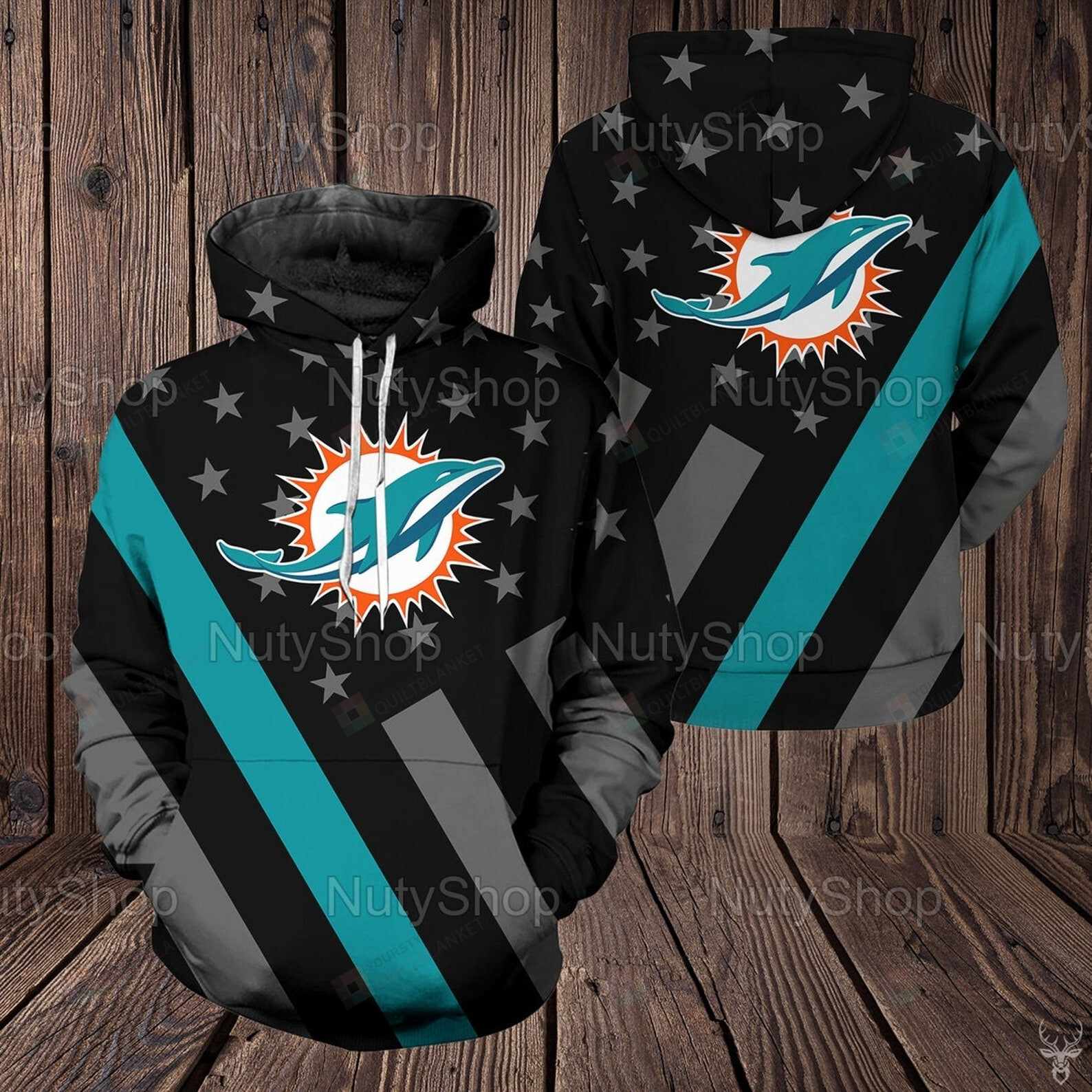 Miami Dolphins American Flag All Over Print 3D Hoodie, Zip-Up Hoodie Gifts For Miami Dolphins Fans