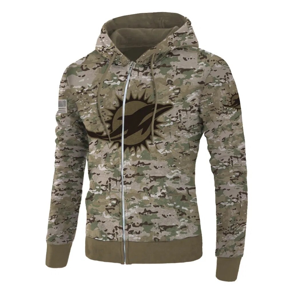 Miami Dolphins Army Graphic Zip Hoodie Pullover - A Great Gift For Fans