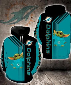 Miami Dolphins Baby Yoda All Over Print 3D Hoodie