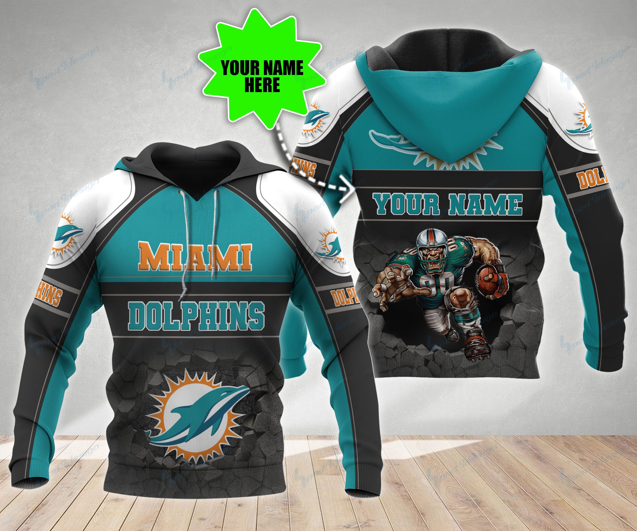Miami Dolphins Custom All Over Print Hoodie For Diehard Fans!