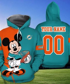 Miami Dolphins Disney Mickey Custom Name And Number All Over Printed 3D Hoodie - For The Disney And Nfl Fan