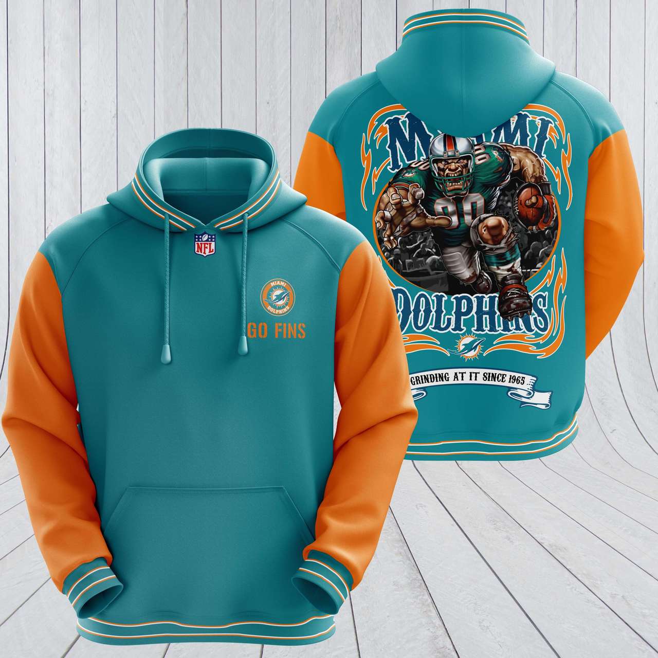 Miami Dolphins Fathead Mascot 3D Hoodie - Show Your Team Support